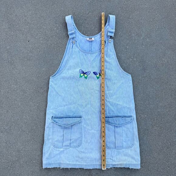 Y2K Faded glory embroidered butterfly overalls jumper dress art smock - Picture 8 of 8